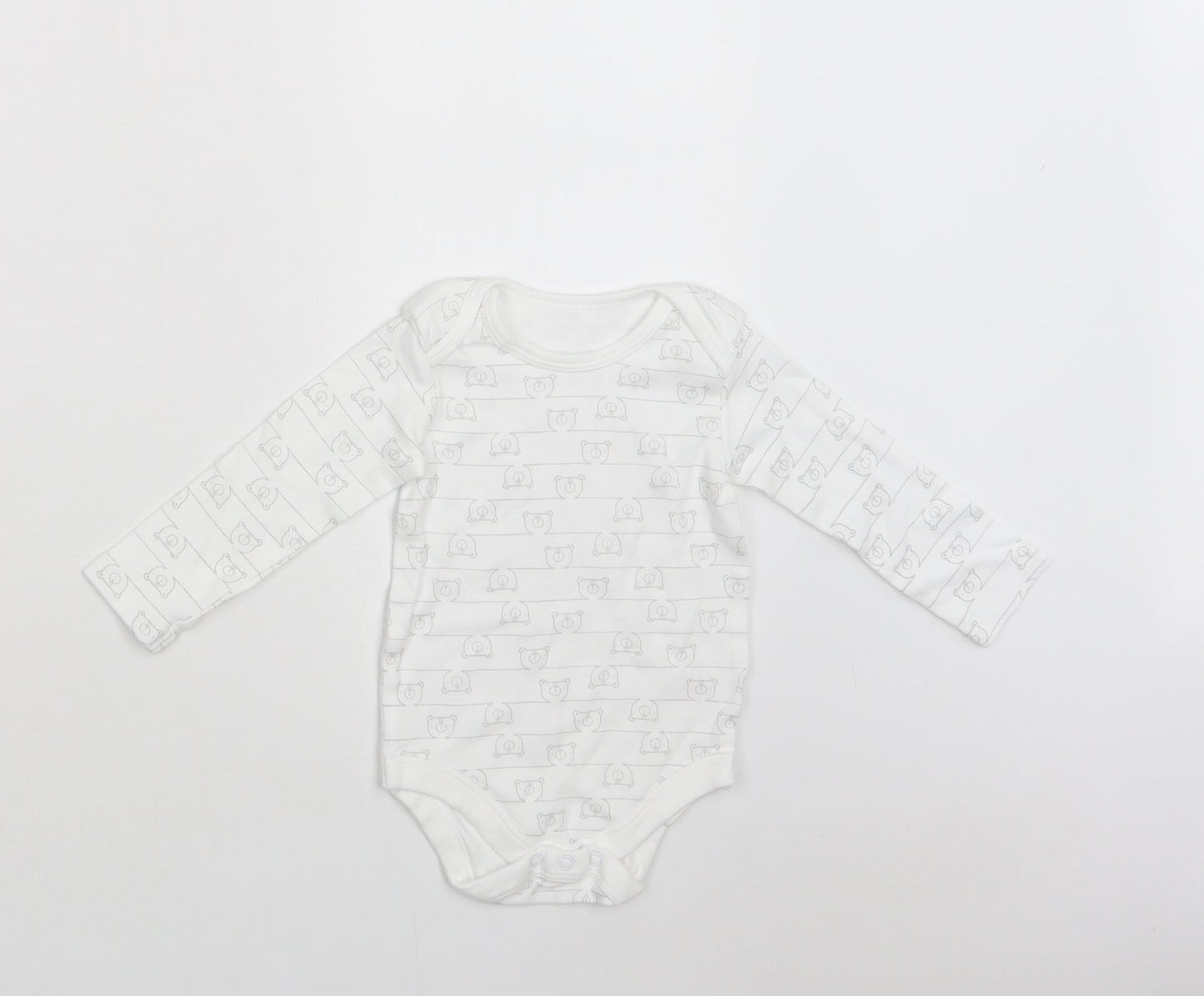 TU Baby White Geometric Cotton Romper One-Piece Size 9-12 Months  Snap - Teddy Print