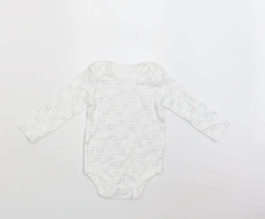 TU Baby White Geometric Cotton Romper One-Piece Size 9-12 Months  Snap - Teddy Print