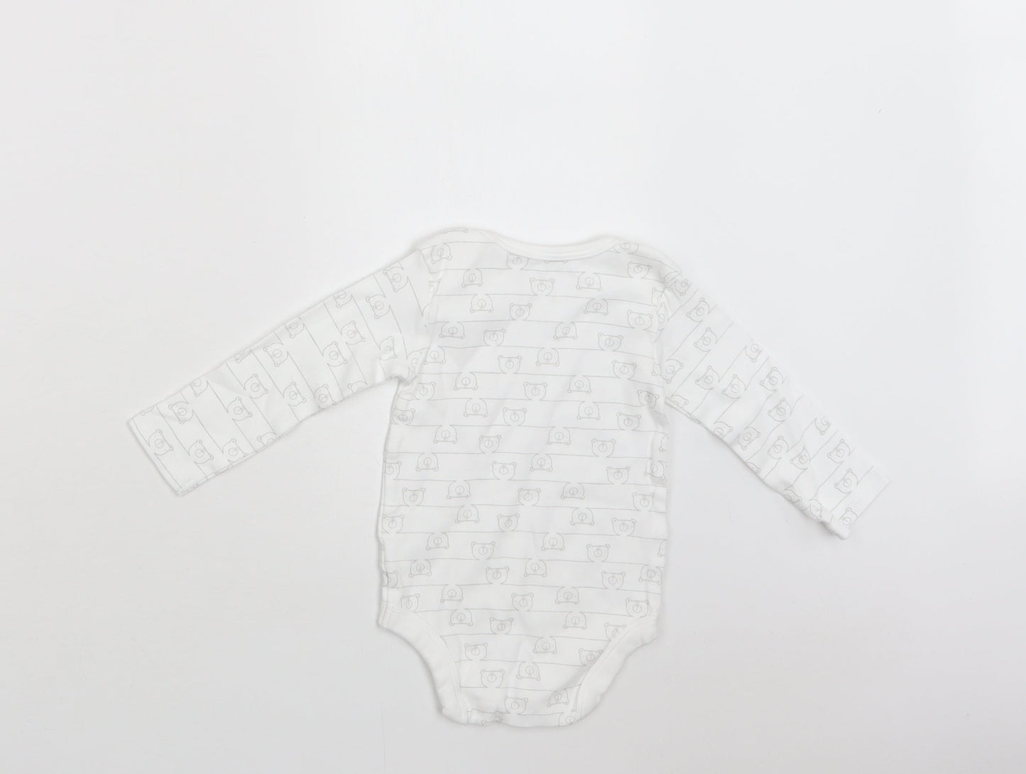 TU Baby White Geometric Cotton Romper One-Piece Size 9-12 Months  Snap - Teddy Print