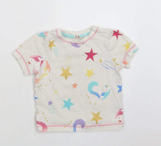 TU Baby Ivory Geometric Cotton Basic T-Shirt Size 18-24 Months Crew Neck  - Star Print