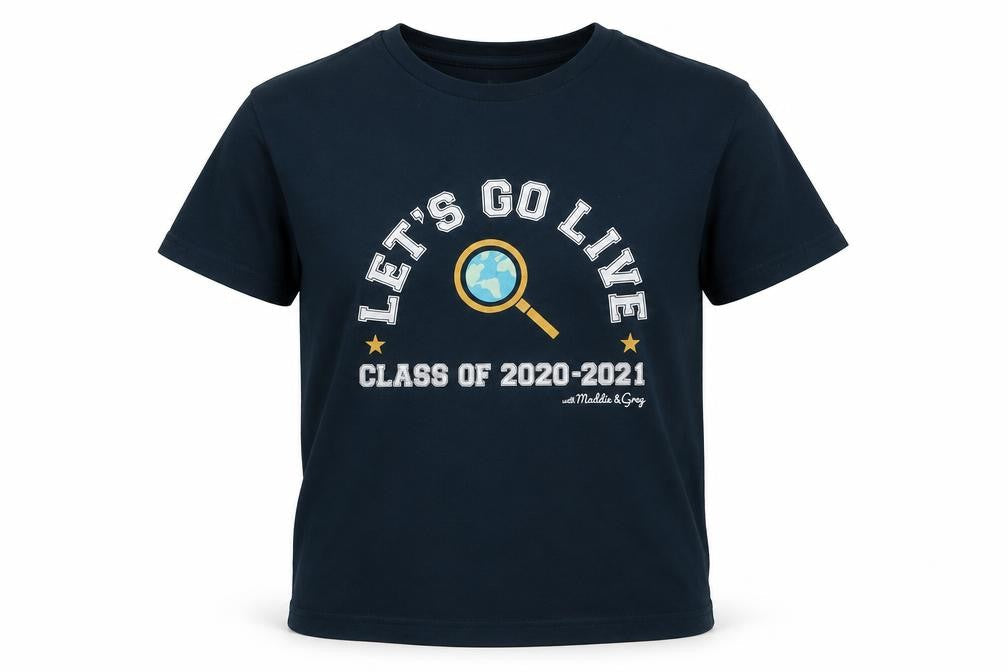 Rapuni Boys Blue  Cotton Basic T-Shirt Size 9-10 Years Crew Neck Pullover - Let's Go Live Class of 2020-2021 with Maddie and Greg