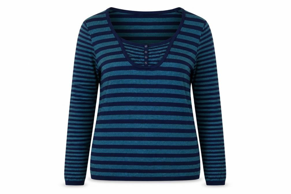 Marks & Spencer Womens Blue Round Neck Striped Viscose Pullover Jumper Size 16