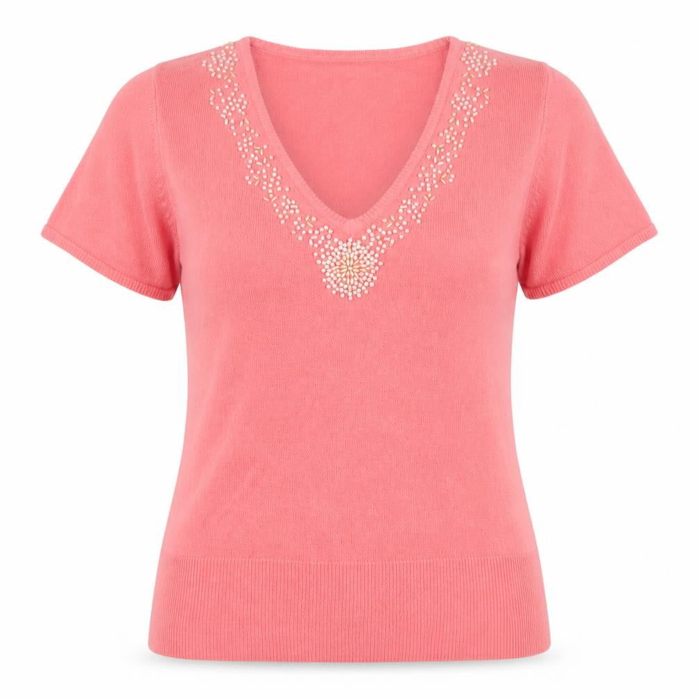 George Womens Pink V-Neck  Acrylic Pullover Jumper Size 14