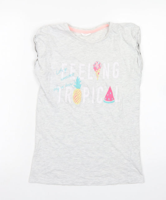 Girls Girls Grey  Cotton Basic T-Shirt Size 13-14 Years Crew Neck  - Summer Fruits