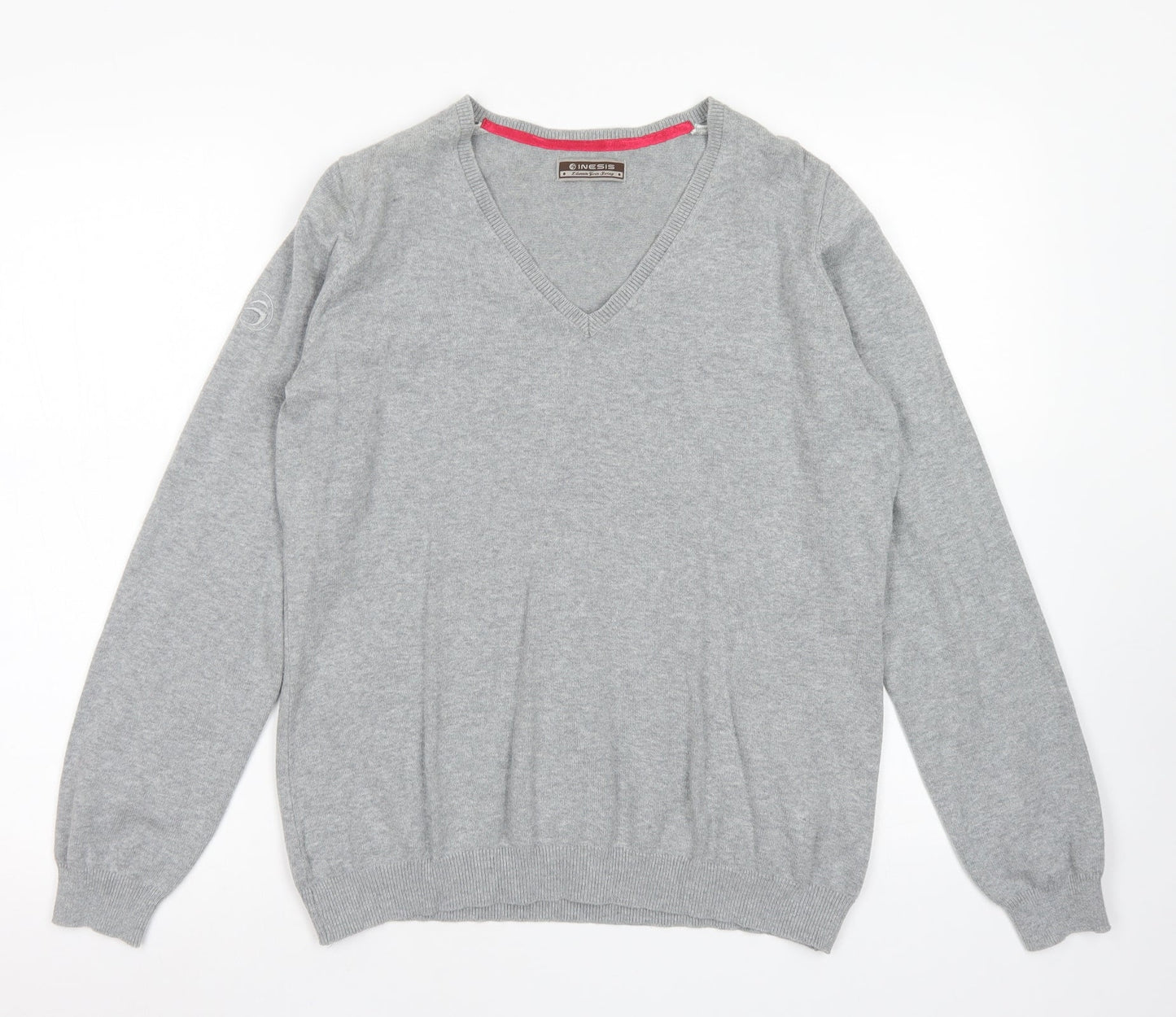 Inesis Womens Grey V-Neck  Cotton Pullover Jumper Size L