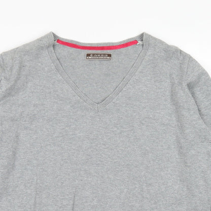 Inesis Womens Grey V-Neck  Cotton Pullover Jumper Size L