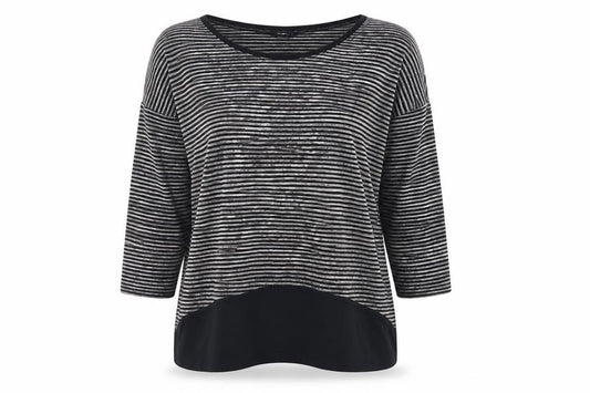F&F Womens Black Striped Polyester Basic T-Shirt Size 8 Round Neck