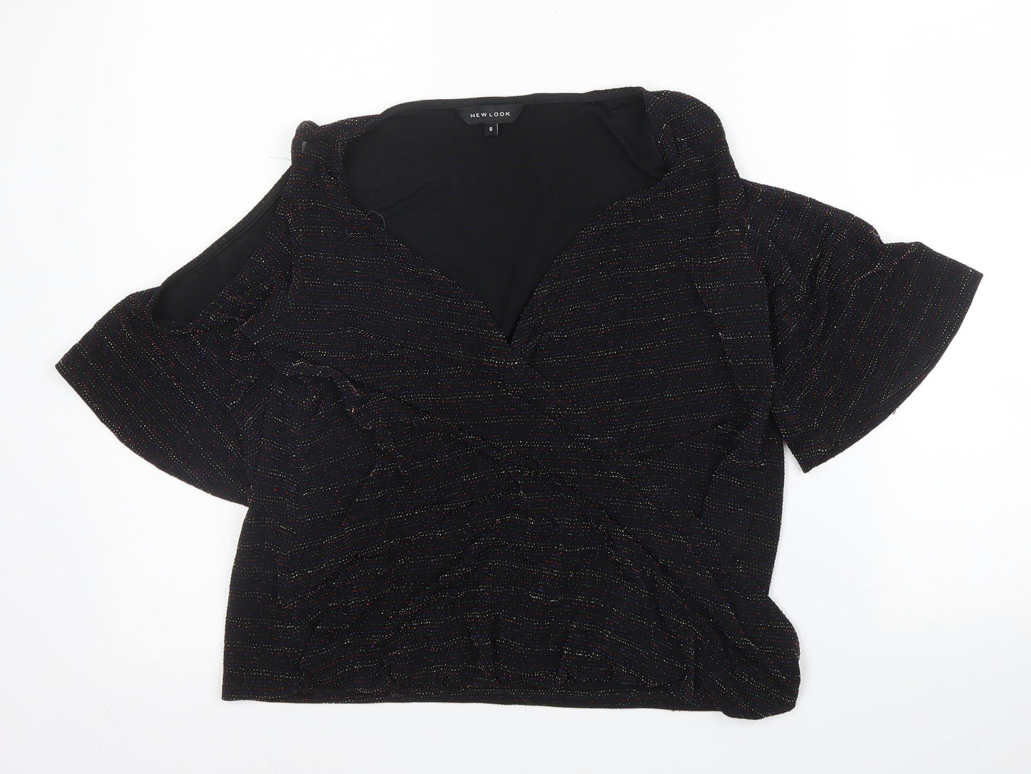 New Look Womens Blue  Nylon Basic Blouse Size 8 V-Neck