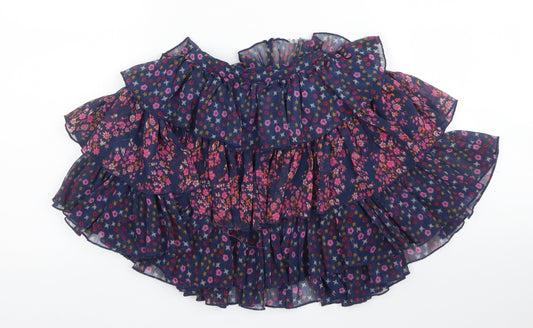 M&S Girls Blue Floral Polyester A-Line Skirt Size 4 Years  Regular