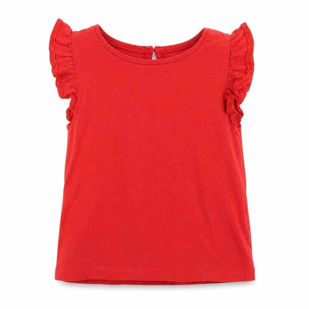 TU Girls Red  Cotton Basic T-Shirt Size 2 Years Round Neck Button