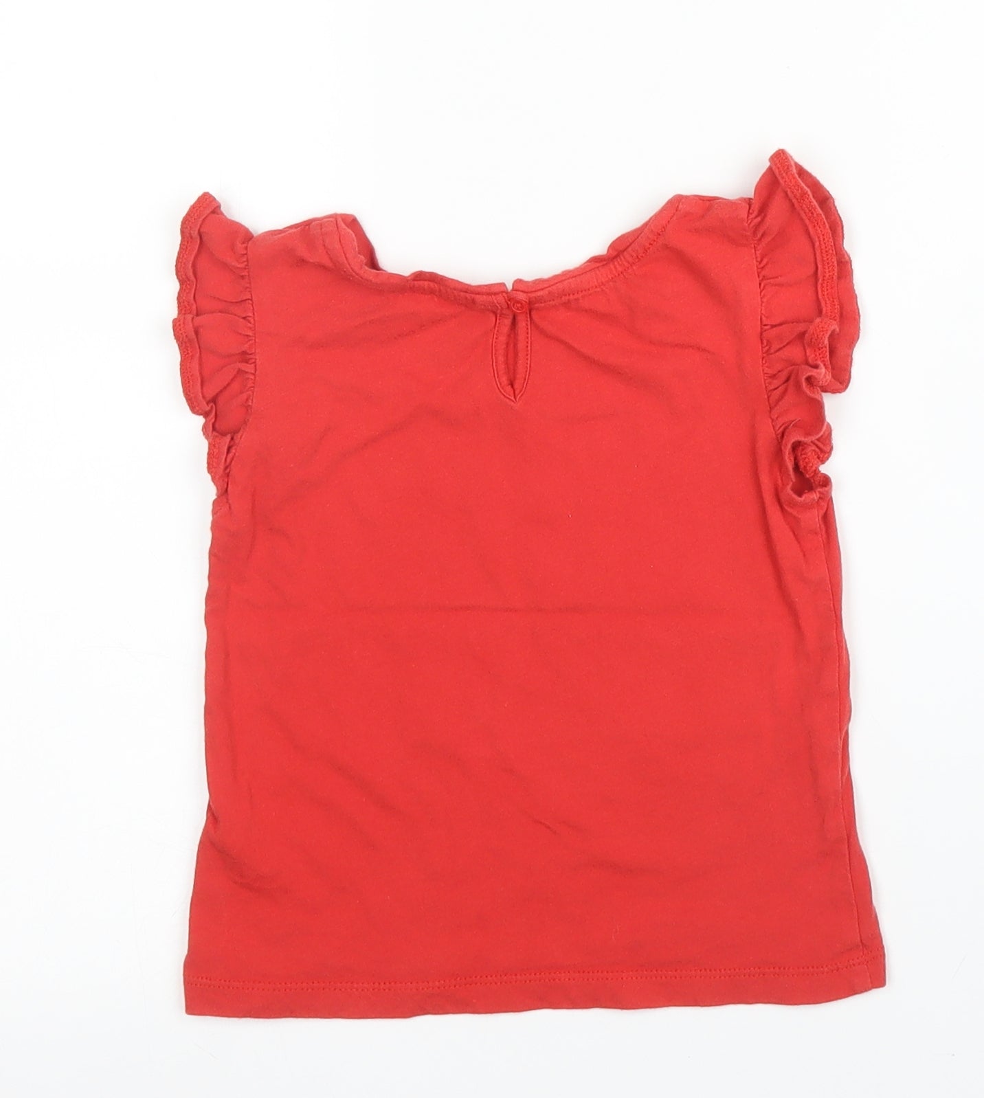 TU Girls Red  Cotton Basic T-Shirt Size 2 Years Round Neck Button