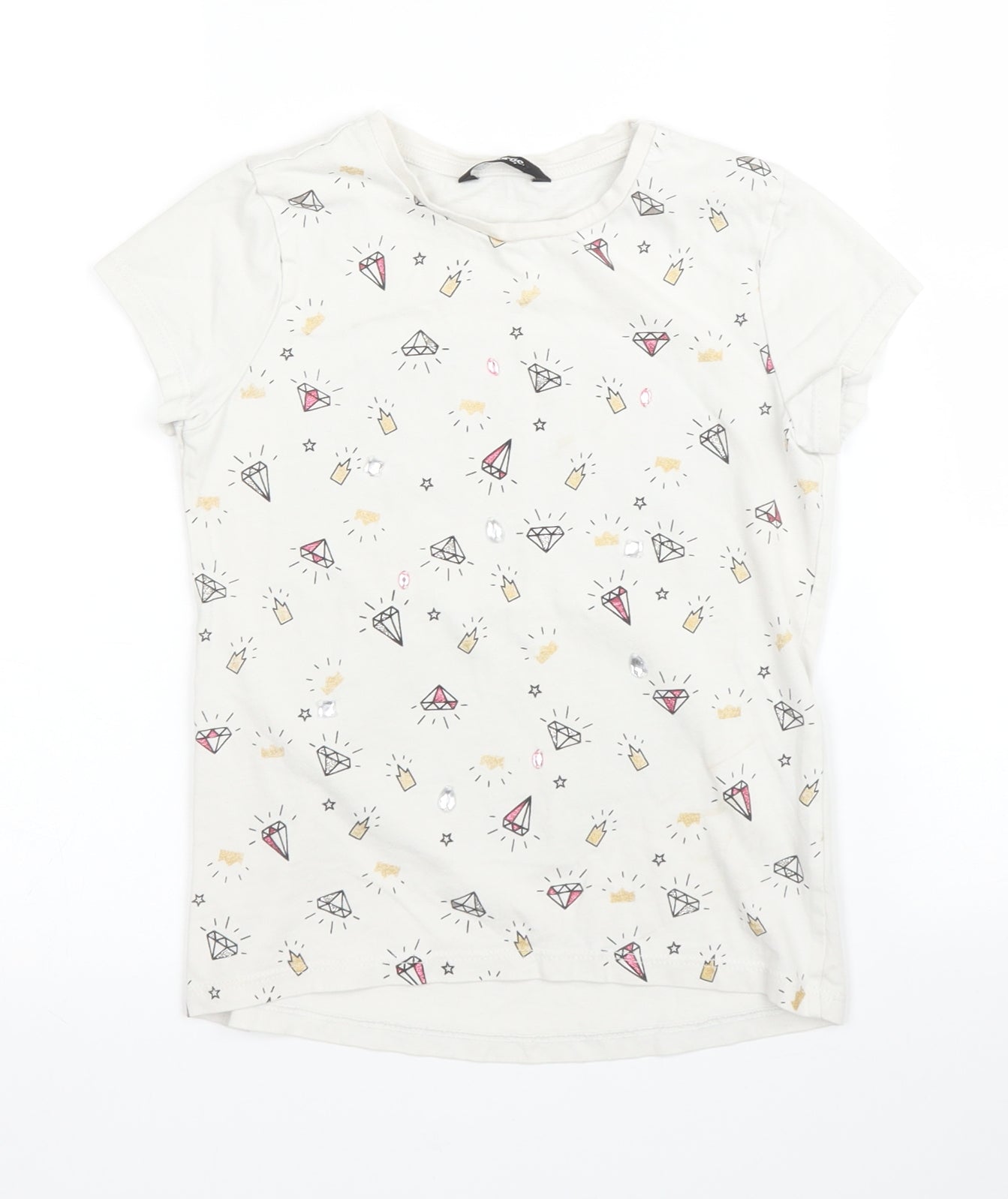 George Girls White  Cotton Basic T-Shirt Size 7 Years Round Neck