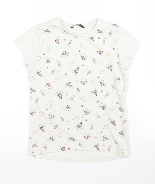 George Girls White  Cotton Basic T-Shirt Size 7 Years Round Neck