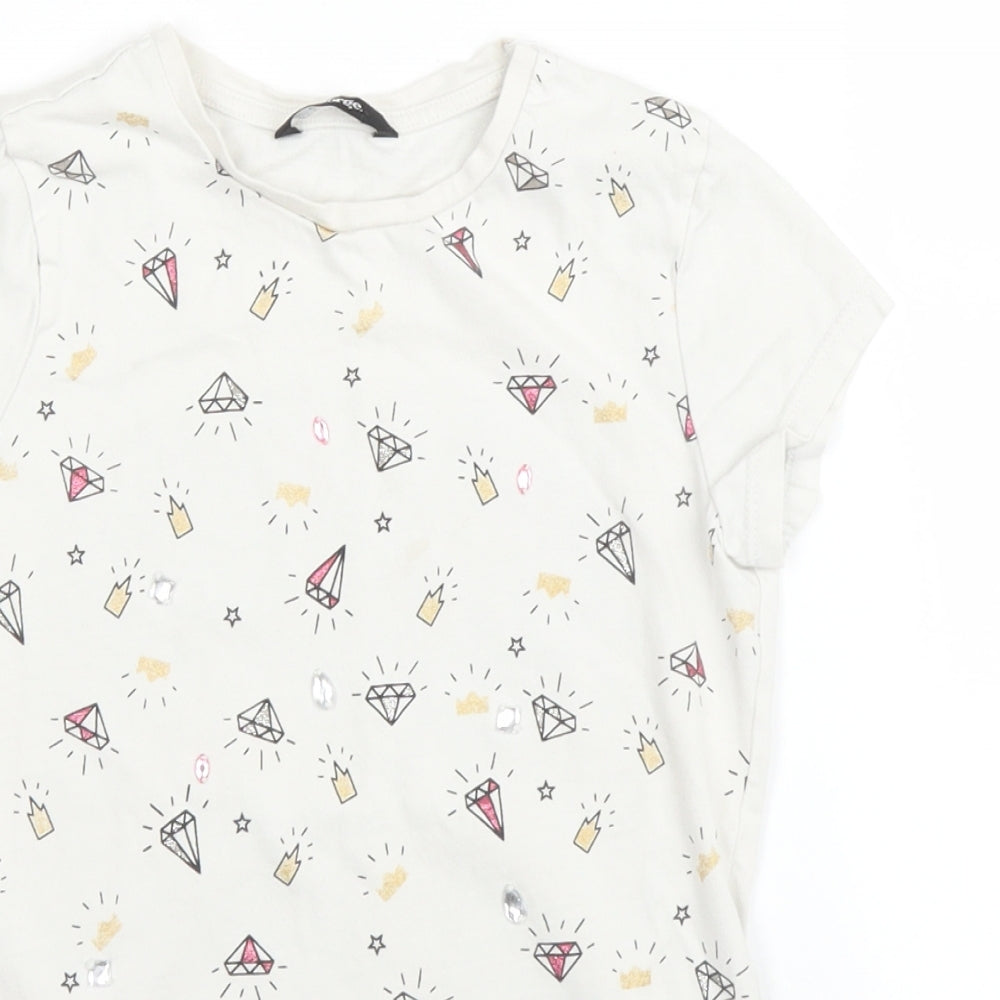 George Girls White  Cotton Basic T-Shirt Size 7 Years Round Neck
