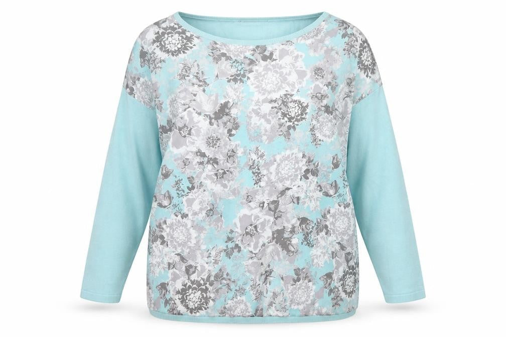 David Emmanuel Womens Blue Round Neck Floral Viscose Pullover Jumper Size M