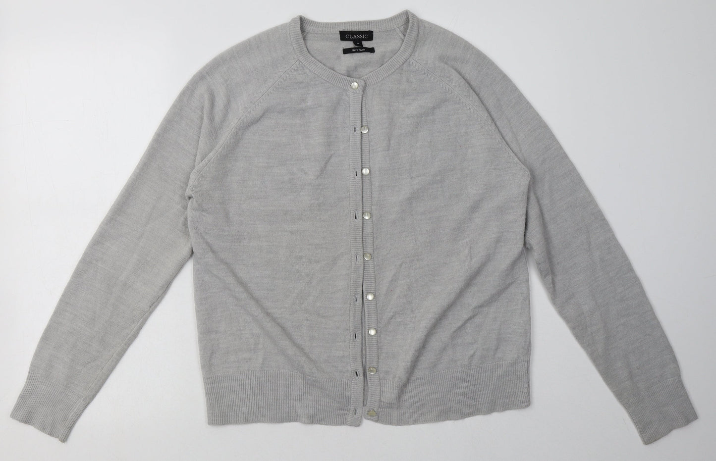 Classic Womens Grey Crew Neck  Acrylic Cardigan Jumper Size M   - soft touch
