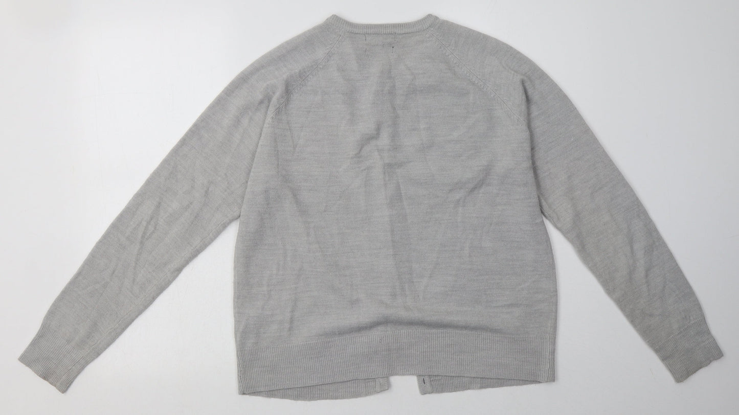 Classic Womens Grey Crew Neck  Acrylic Cardigan Jumper Size M   - soft touch
