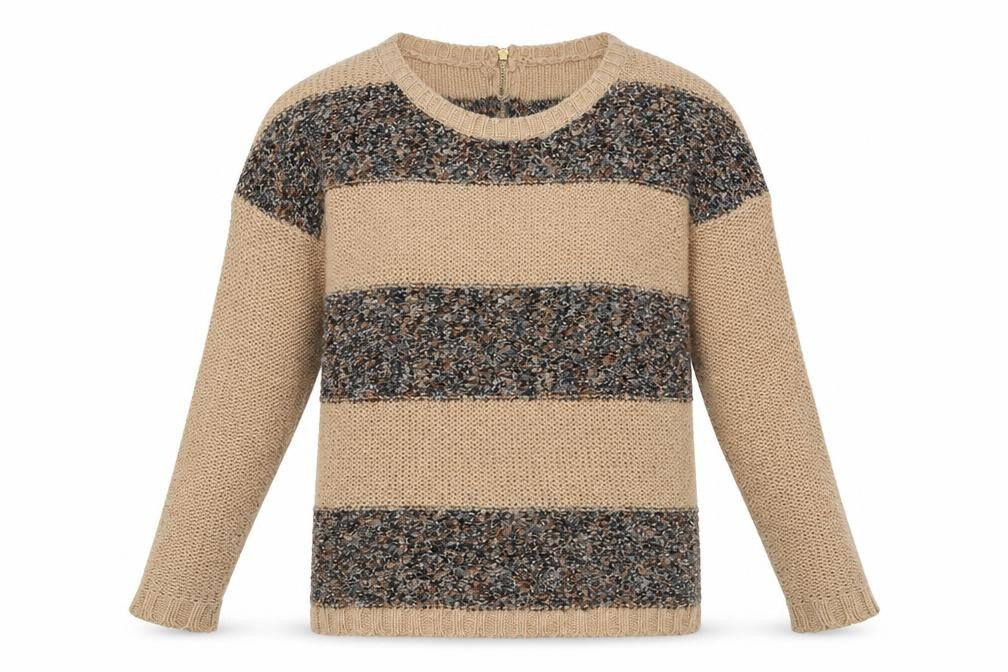 warehuse Womens Brown Striped Acrylic Pullover Sweatshirt Size 8  Zip