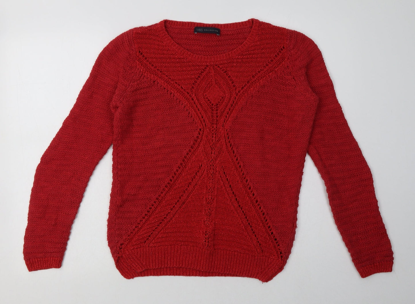 Marks and Spencer Womens Red Geometric Cotton Pullover Sweatshirt Size 8  Pullover