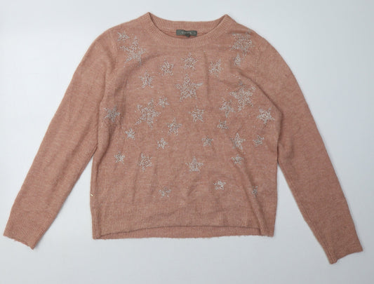 Oasis Womens Pink Geometric Acrylic Pullover Sweatshirt Size M  Pullover - Star Print