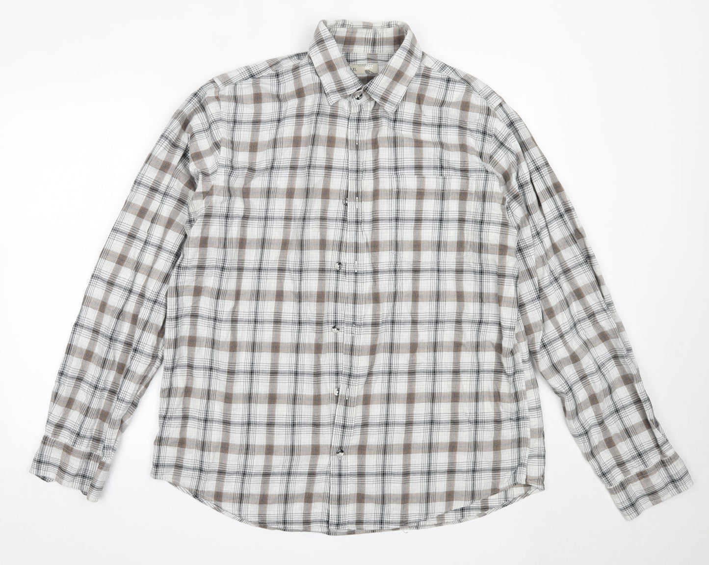 Harratt Mens Beige Check Cotton  Button-Up Size XL Collared