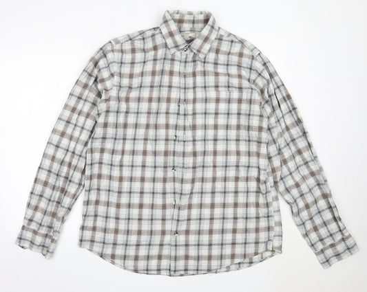 Harratt Mens Beige Check Cotton  Button-Up Size XL Collared