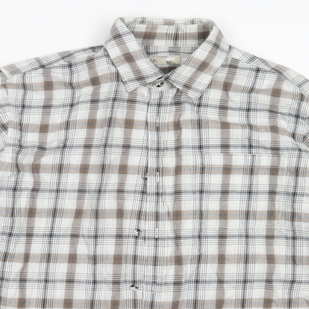 Harratt Mens Beige Check Cotton  Button-Up Size XL Collared