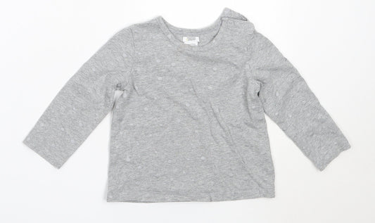 Mams & papas Girls Grey  Cotton Basic T-Shirt Size 2-3 Years Round Neck