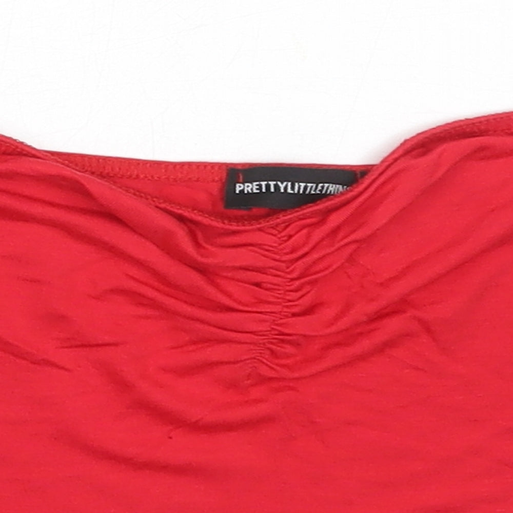 PRETTYLITTLETHING Womens Red  Viscose Cropped Tank Size 8 Sweetheart