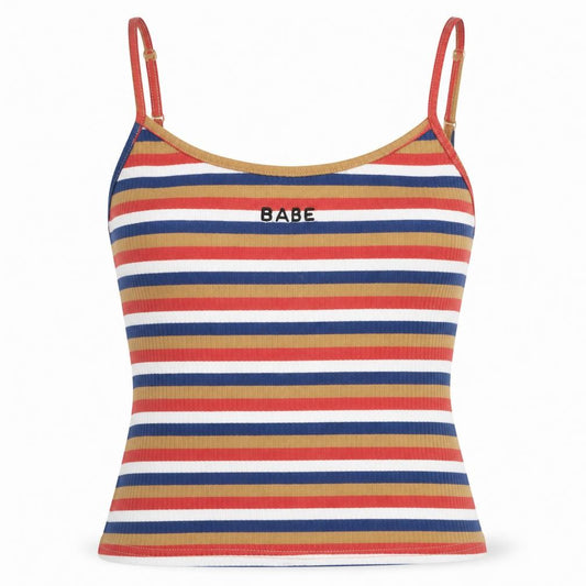 SheIn Womens Beige Striped Polyester Camisole Tank Size S Round Neck