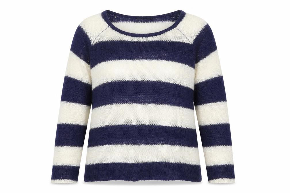 Internacionale Womens Blue Round Neck Striped Acrylic Pullover Jumper Size 14