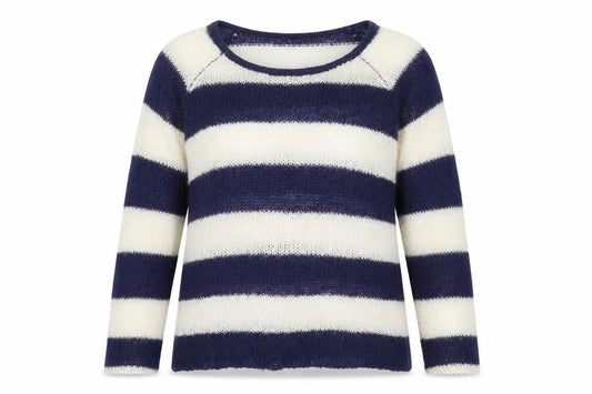 Internacionale Womens Blue Round Neck Striped Acrylic Pullover Jumper Size 14
