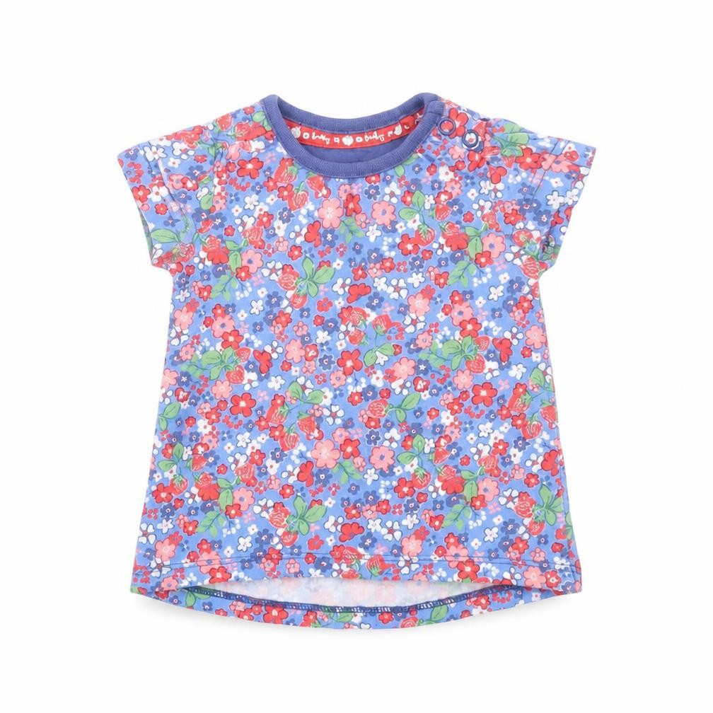 TU Girls Blue Floral Cotton Basic T-Shirt Size 0-3 Months Round Neck