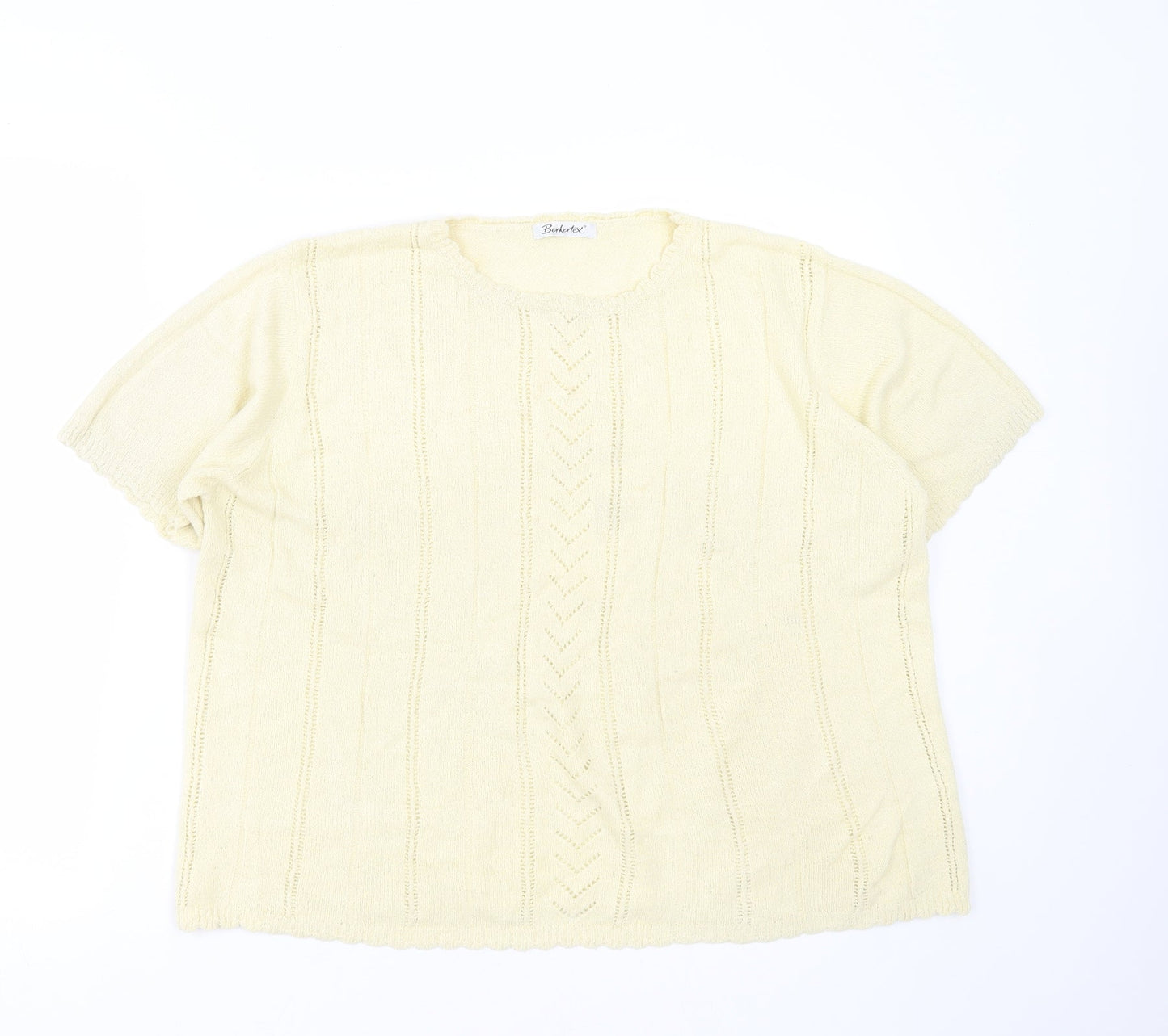 BERKETEX Womens Yellow Round Neck Striped Acrylic Pullover Jumper Size 18