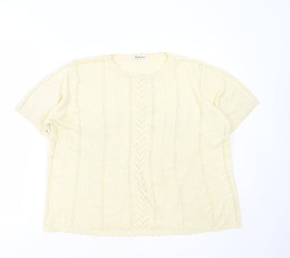 BERKETEX Womens Yellow Round Neck Striped Acrylic Pullover Jumper Size 18
