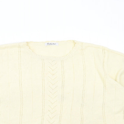 BERKETEX Womens Yellow Round Neck Striped Acrylic Pullover Jumper Size 18