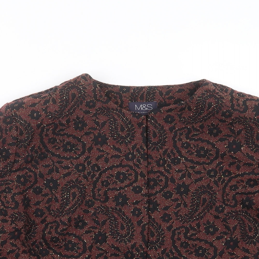 Marks and Spencer Womens Red Round Neck Floral Polyester Cardigan Jumper Size 14