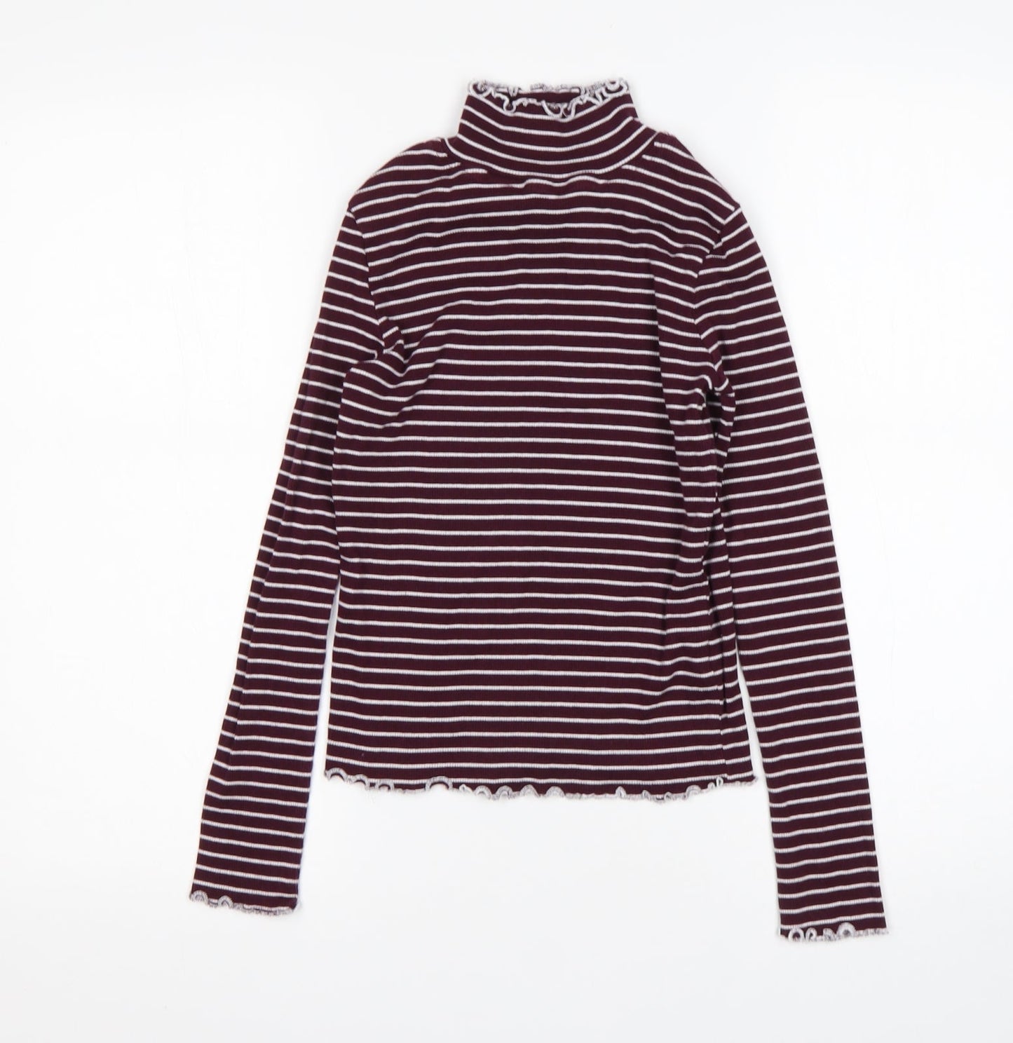 Select Womens Multicoloured Mock Neck Striped Cotton Pullover Jumper Size 6