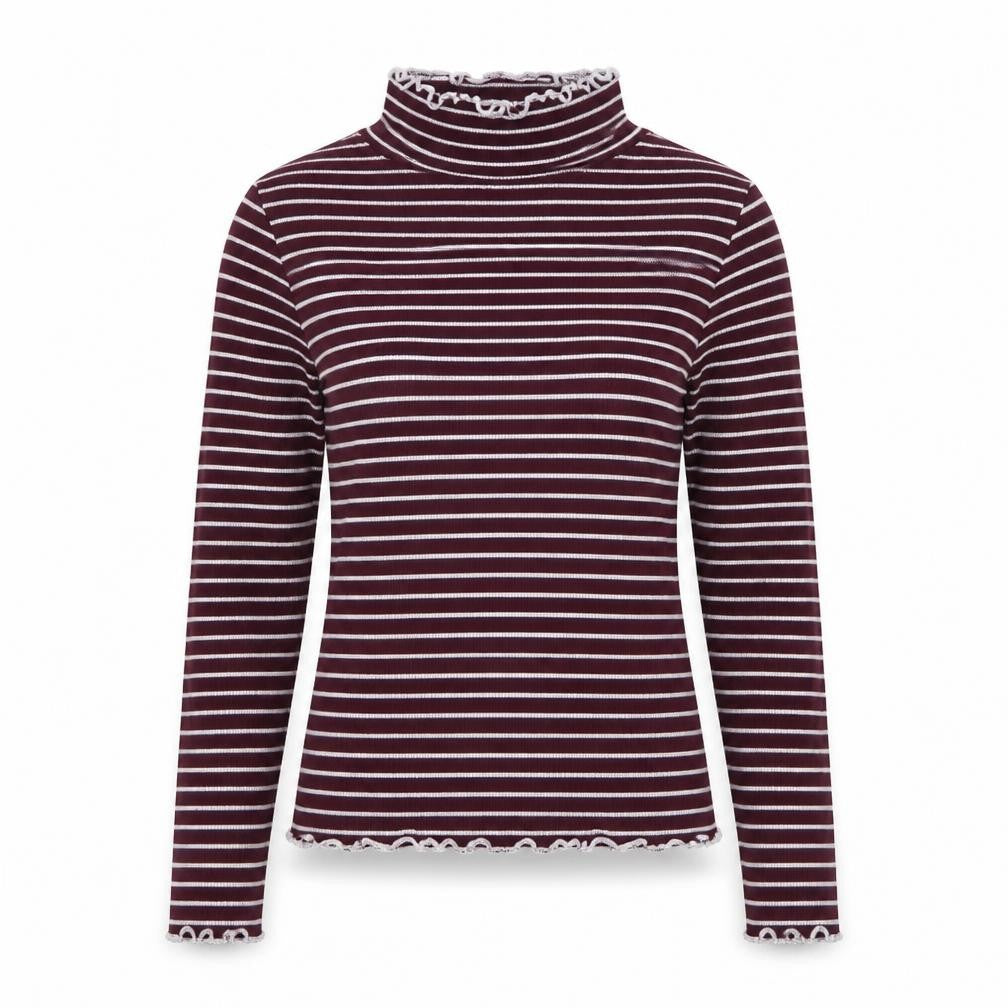 Select Womens Multicoloured Mock Neck Striped Cotton Pullover Jumper Size 6