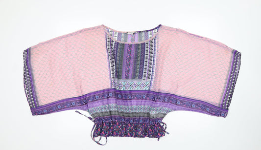 New Look Womens Multicoloured Geometric Polyester Basic Blouse Size 10 Round Neck
