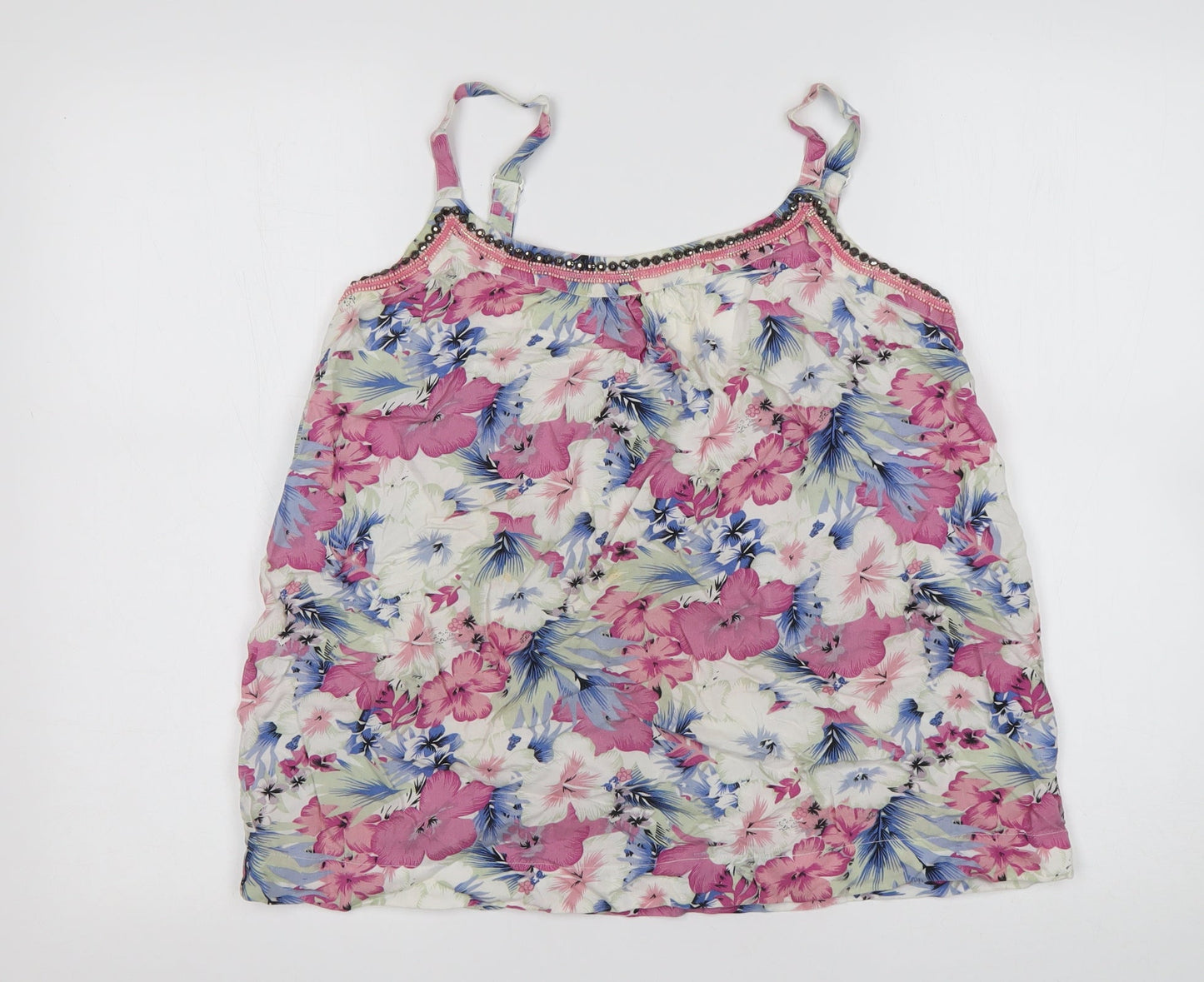 M&Co Womens Multicoloured Floral Viscose Basic Tank Size 12 Round Neck