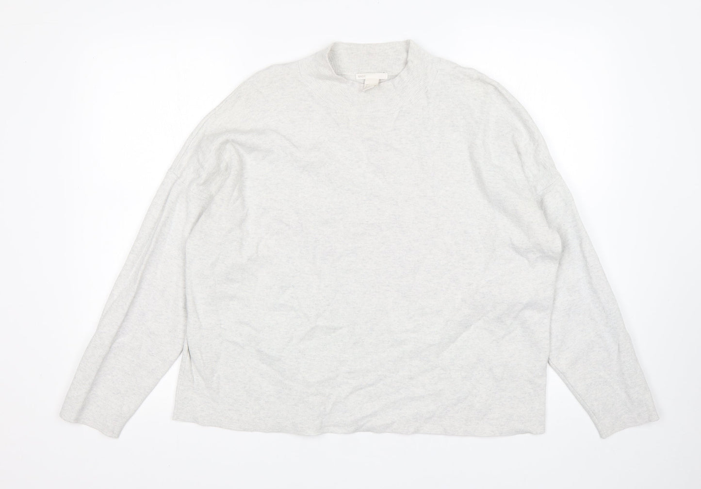 H&M Womens Grey Mock Neck  Cotton Pullover Jumper Size L