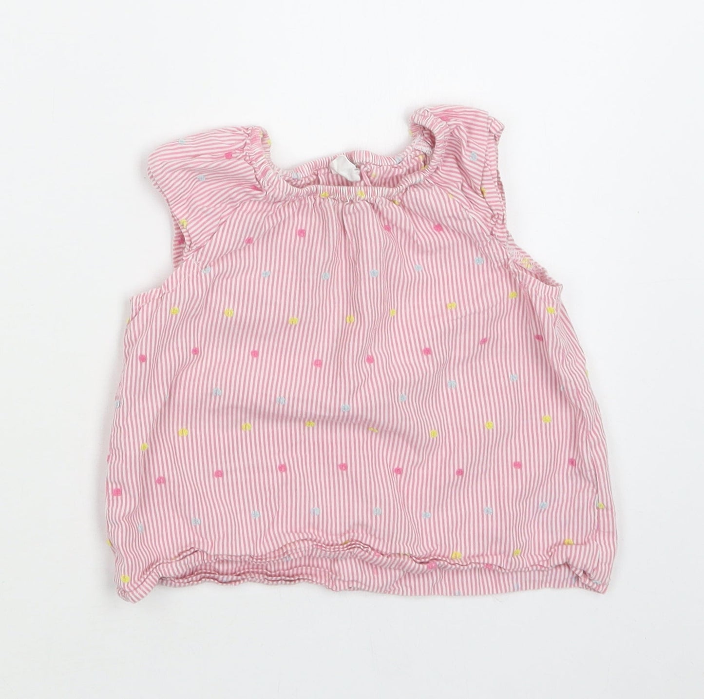 H&M Baby Pink Striped Cotton Basic Blouse Size 12 Months Round Neck