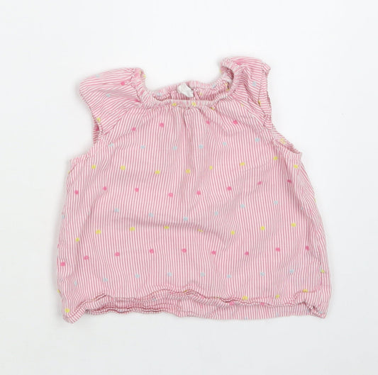 H&M Baby Pink Striped Cotton Basic Blouse Size 12 Months Round Neck