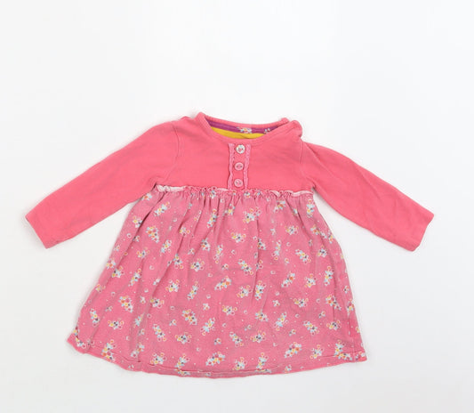 Mothercare Baby Pink Floral Cotton A-Line  Size 9-12 Months  Crew Neck Snap