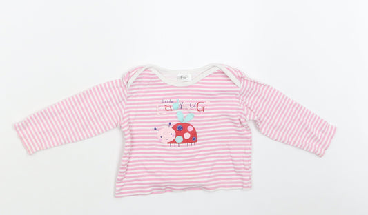 F&F Baby Pink Striped Cotton Basic Blouse Size 12-18 Months Crew Neck  - Ladybug