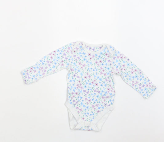 M&S Baby White Floral Cotton Romper One-Piece Size 3-6 Months  Snap