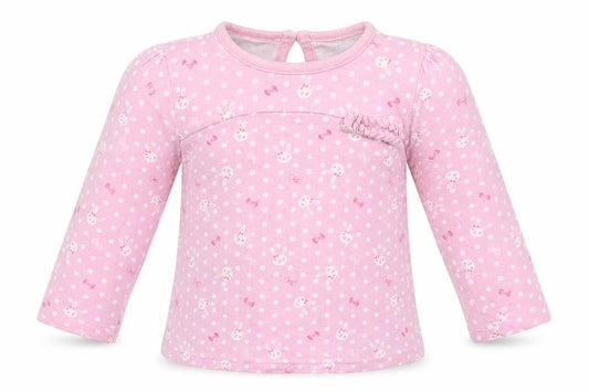 George Baby Pink Polka Dot Cotton Basic Blouse Size 9-12 Months Crew Neck Button - Bunny Print