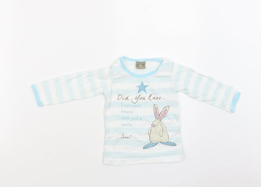 Little Rufus Baby Green Striped Cotton Basic T-Shirt Size 9-12 Months Crew Neck
