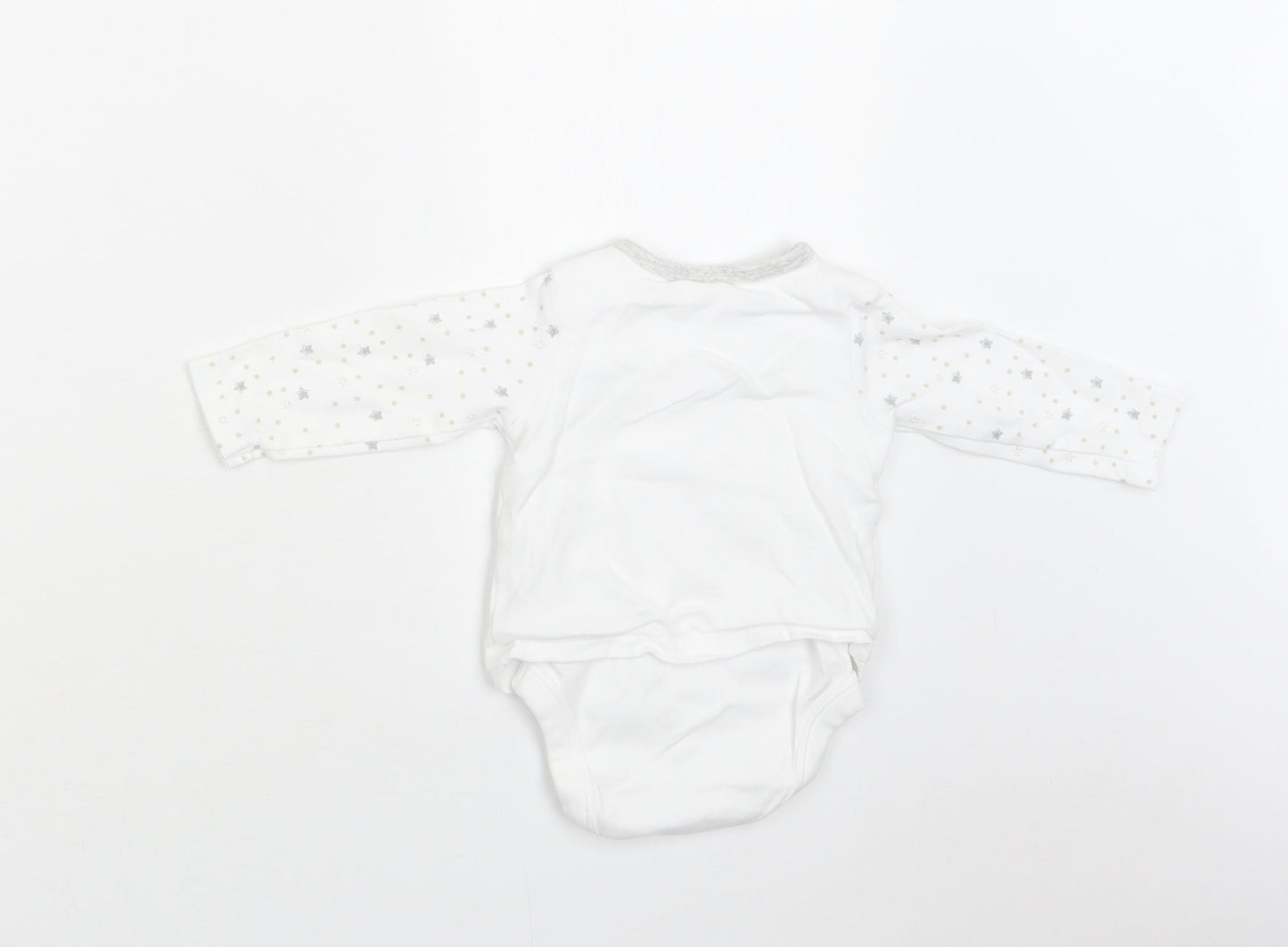 M & Co Baby White Geometric Cotton Romper One-Piece Size 6-9 Months  Snap - Star Print